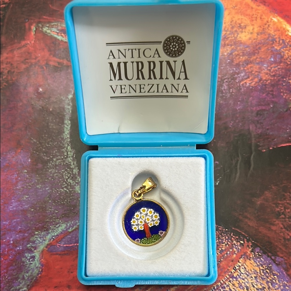 Italian Blue and Gold Tree Pendant